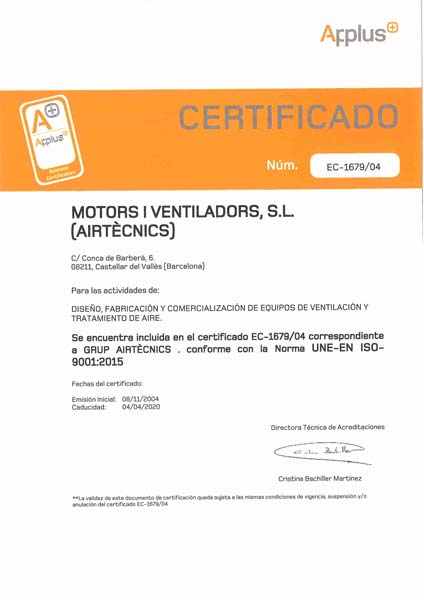 Airtècnics ISO 9001:2015