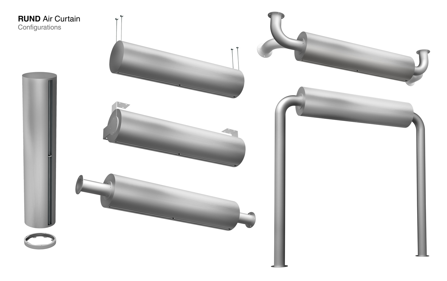 Distintas configuraciones de soportes del modelo de cortina de aire Rund