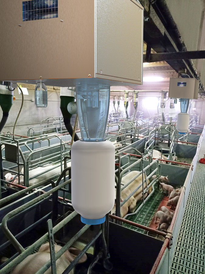 Pig breeding farm where a cyclohnic air purifier has been installed to reduce ammonia.