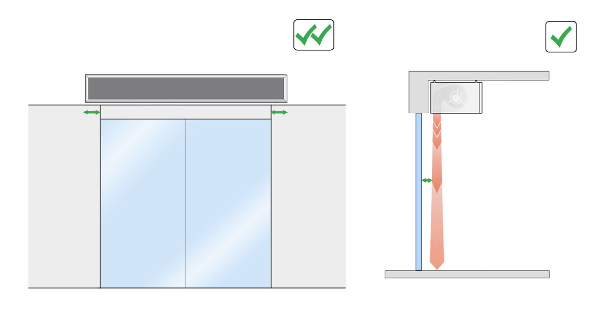Distancia y tamaños correctos de la cortina de aire respecto a la puerta